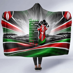Kenya Jamhuri Day Hooded Blanket Kenyan Flag Raised Fist Maasai Spear Landscape