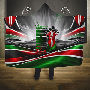 Kenya Jamhuri Day Hooded Blanket Kenyan Flag Raised Fist Maasai Spear Landscape