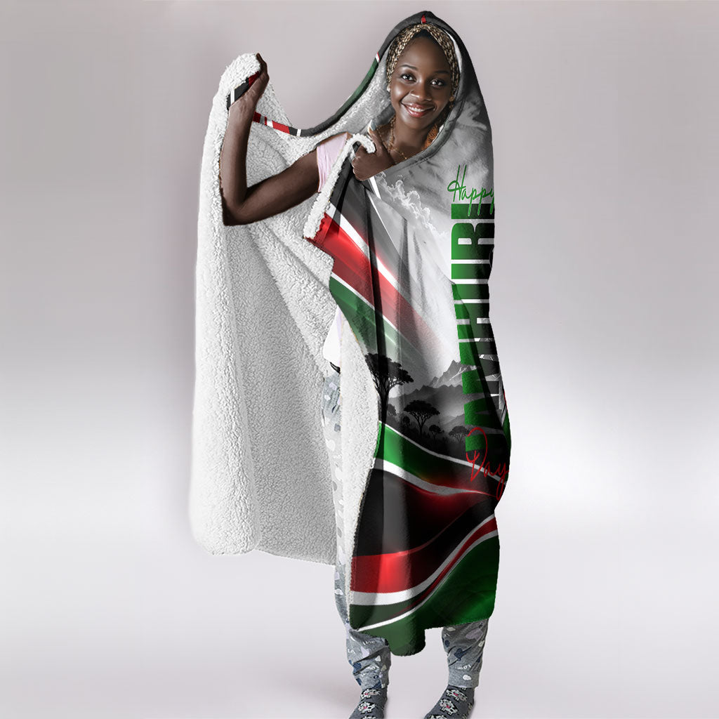 Kenya Jamhuri Day Hooded Blanket Kenyan Flag Raised Fist Maasai Spear Landscape