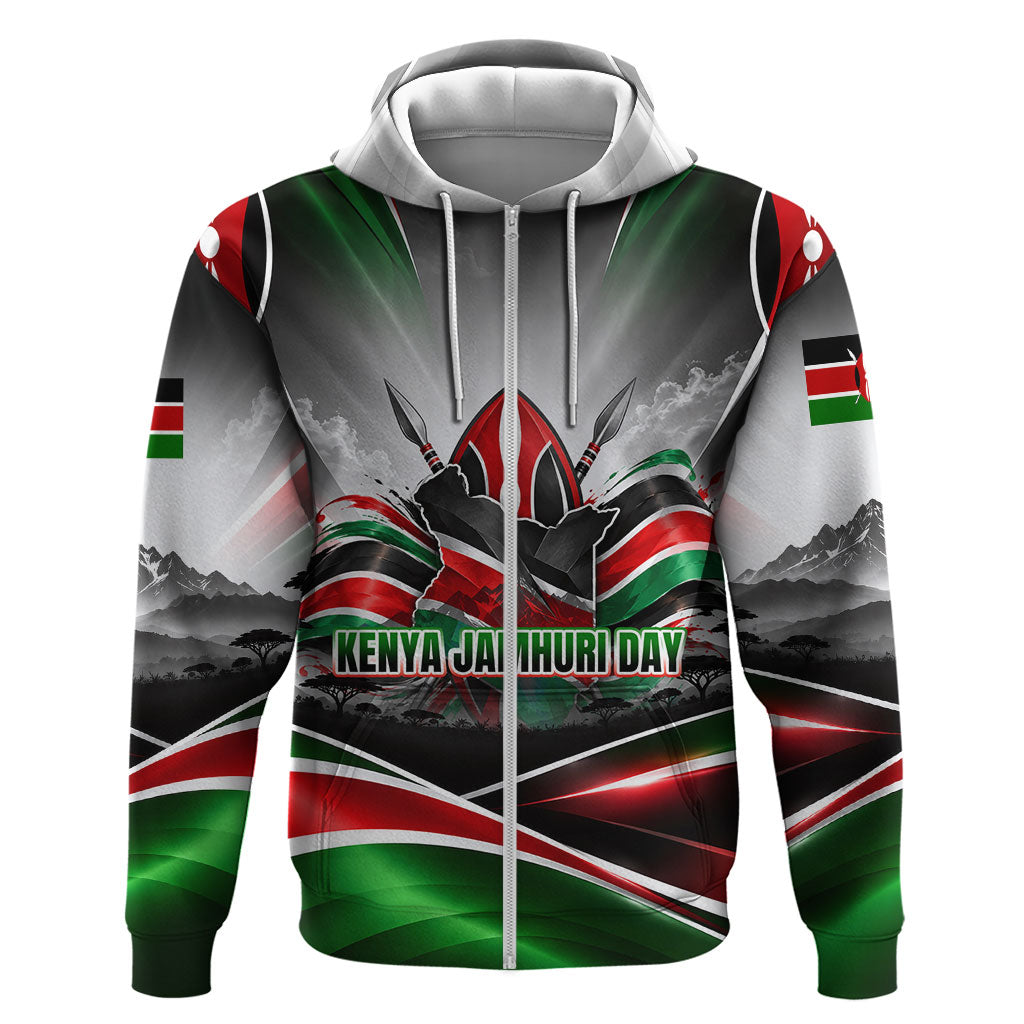 Kenya Jamhuri Day Hoodie Kenyan Flag Raised Fist Maasai Spear Landscape