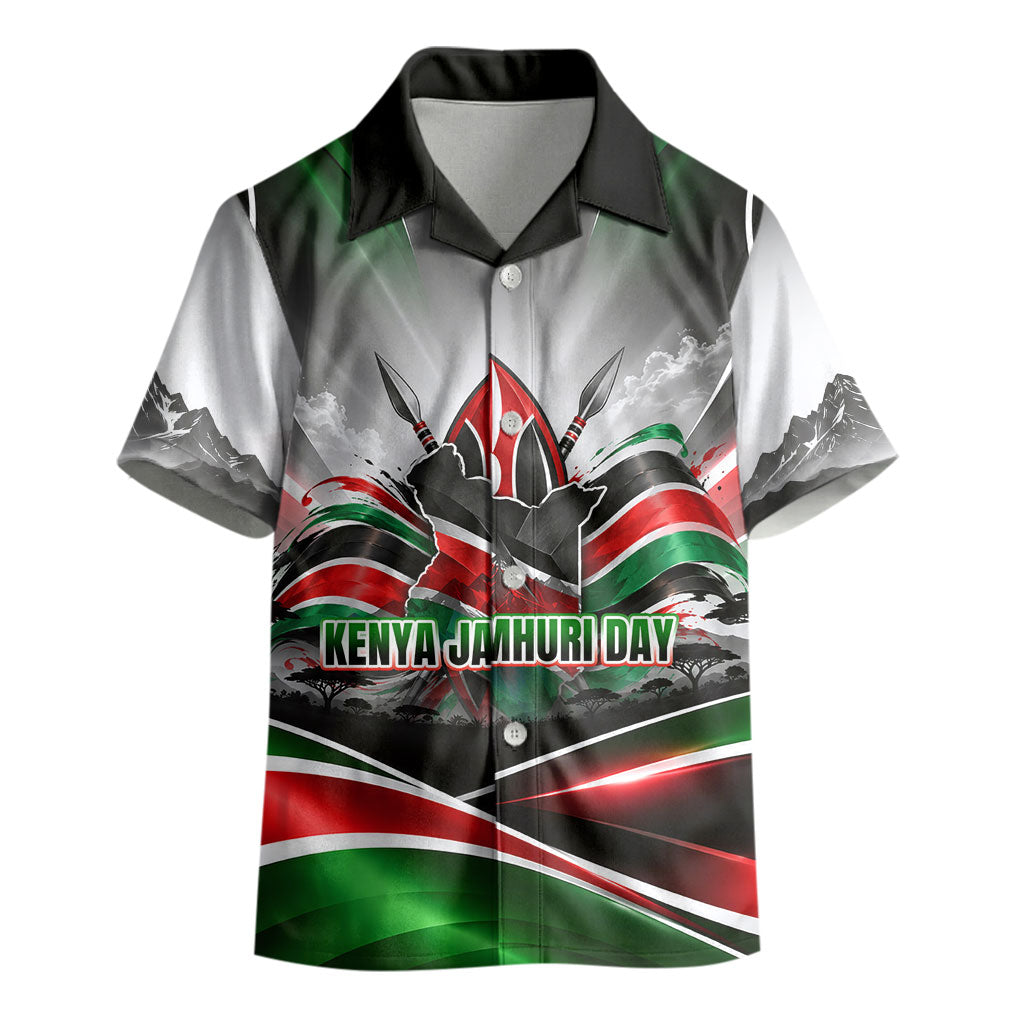 Kenya Jamhuri Day Kid Hawaiian Shirt Kenyan Flag Raised Fist Maasai Spear Landscape