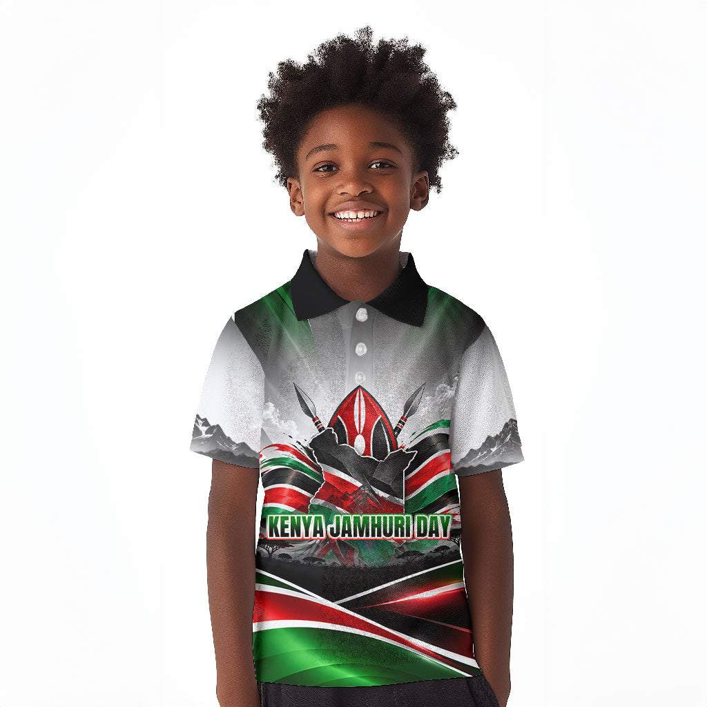 Kenya Jamhuri Day Kid Polo Shirt Kenyan Flag Raised Fist Maasai Spear Landscape