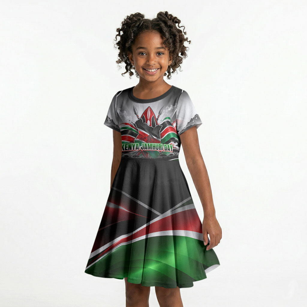 Kenya Jamhuri Day Kid Short Sleeve Dress Kenyan Flag Raised Fist Maasai Spear Landscape
