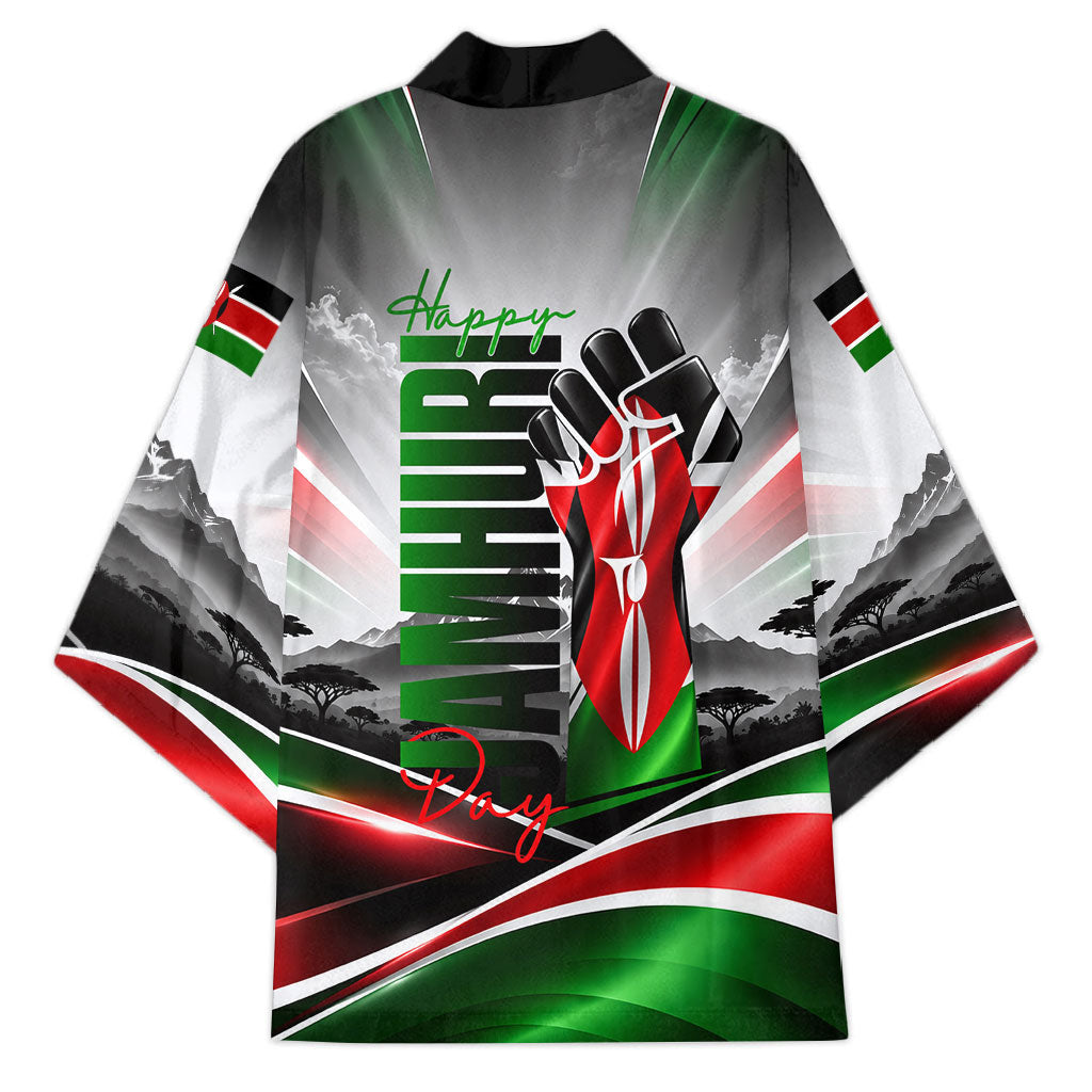 Kenya Jamhuri Day Kimono Kenyan Flag Raised Fist Maasai Spear Landscape