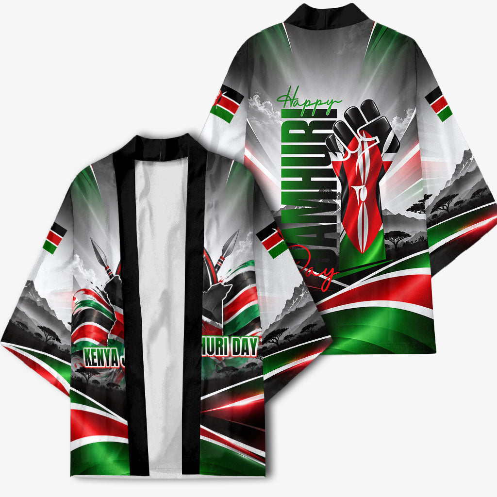 Kenya Jamhuri Day Kimono Kenyan Flag Raised Fist Maasai Spear Landscape