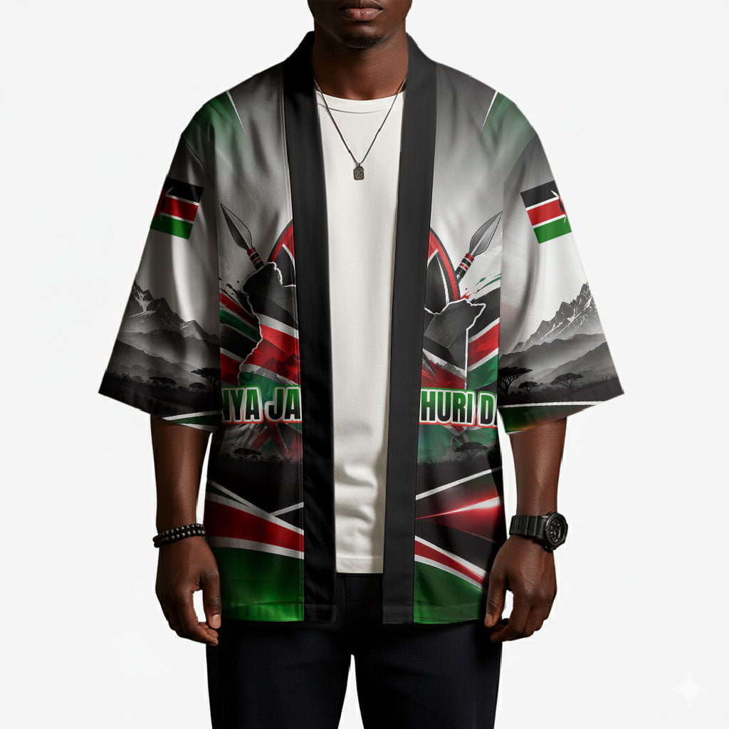 Kenya Jamhuri Day Kimono Kenyan Flag Raised Fist Maasai Spear Landscape