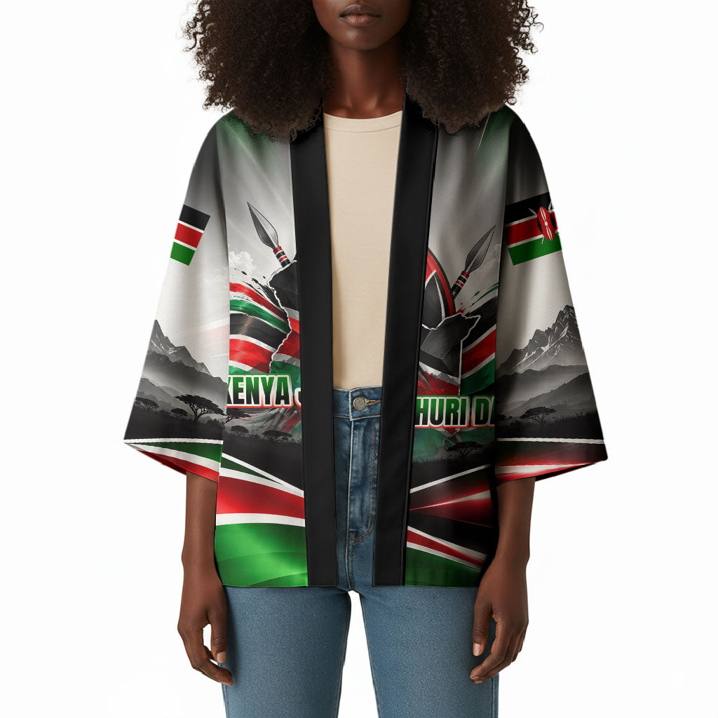 Kenya Jamhuri Day Kimono Kenyan Flag Raised Fist Maasai Spear Landscape