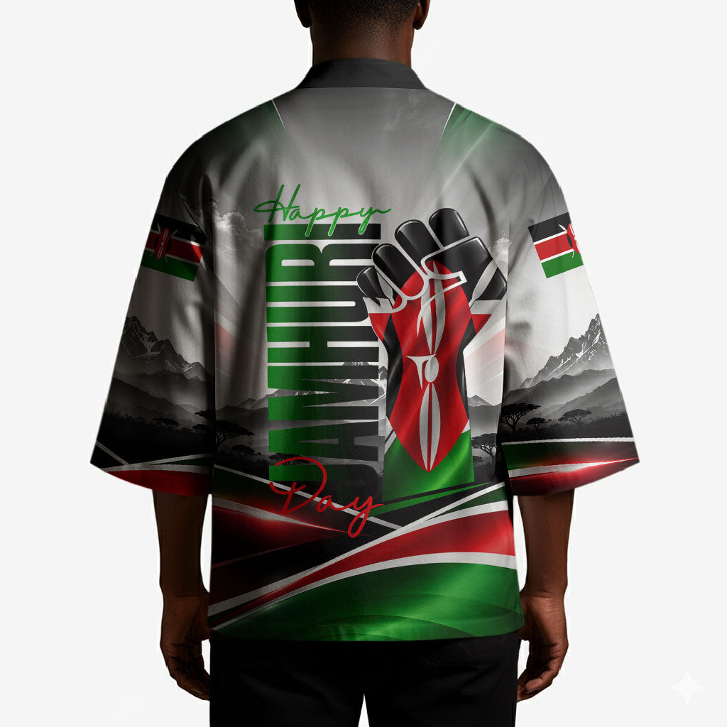 Kenya Jamhuri Day Kimono Kenyan Flag Raised Fist Maasai Spear Landscape