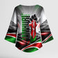 Kenya Jamhuri Day Kimono Sleeve Blouse Kenyan Flag Raised Fist Maasai Spear Landscape