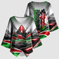 Kenya Jamhuri Day Kimono Sleeve Blouse Kenyan Flag Raised Fist Maasai Spear Landscape