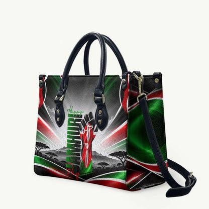 Kenya Jamhuri Day Leather Bag Kenyan Flag Raised Fist Maasai Spear Landscape
