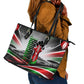 Kenya Jamhuri Day Leather Tote Bag Kenyan Flag Raised Fist Maasai Spear Landscape