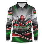 Kenya Jamhuri Day Long Sleeve Polo Shirt Kenyan Flag Raised Fist Maasai Spear Landscape