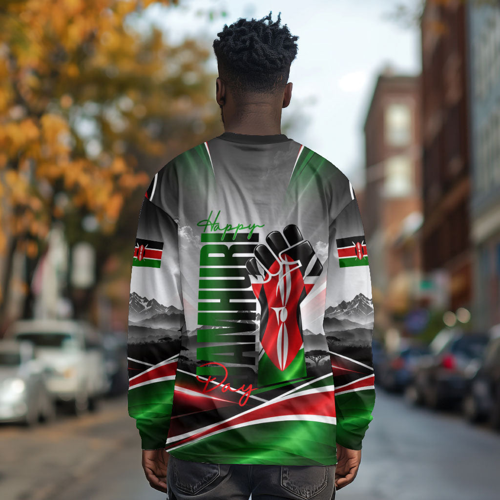 Kenya Jamhuri Day Long Sleeve Shirt Kenyan Flag Raised Fist Maasai Spear Landscape