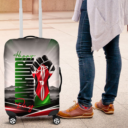 Kenya Jamhuri Day Luggage Cover Kenyan Flag Raised Fist Maasai Spear Landscape