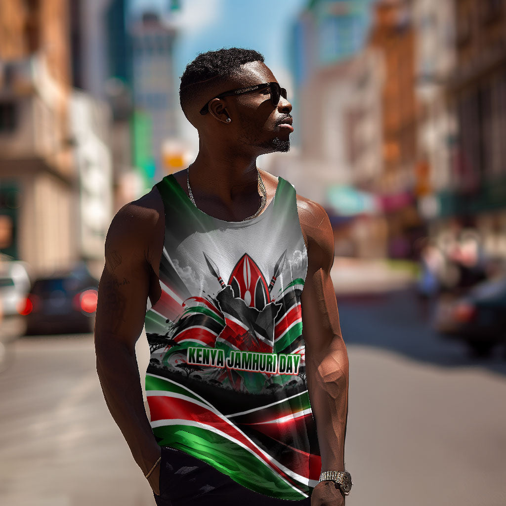 Kenya Jamhuri Day Men Tank Top Kenyan Flag Raised Fist Maasai Spear Landscape