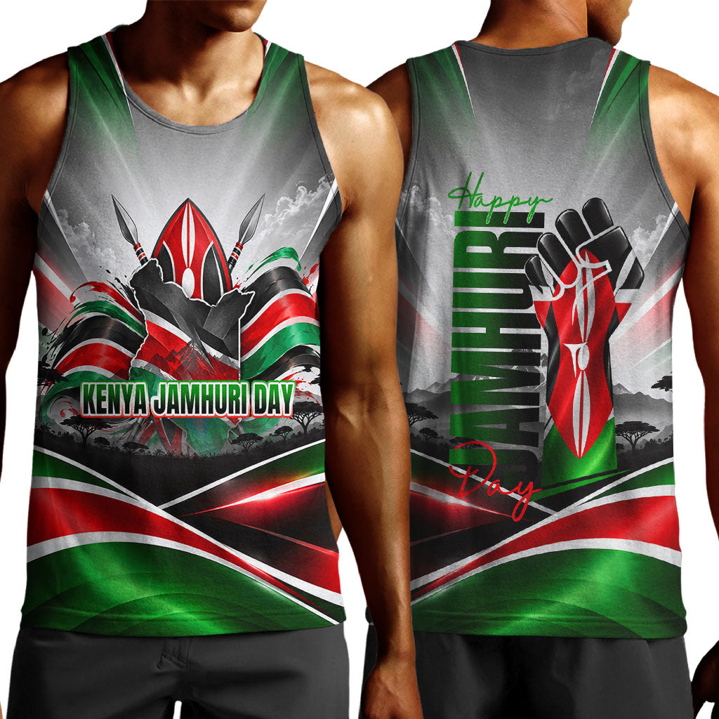 Kenya Jamhuri Day Men Tank Top Kenyan Flag Raised Fist Maasai Spear Landscape