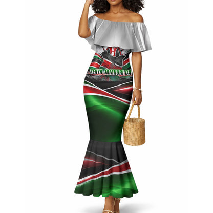 Kenya Jamhuri Day Mermaid Dress Kenyan Flag Raised Fist Maasai Spear Landscape