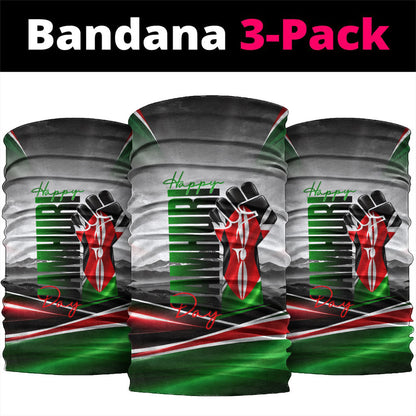 Kenya Jamhuri Day Neck Gaiter Kenyan Flag Raised Fist Maasai Spear Landscape
