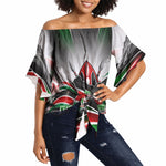 Kenya Jamhuri Day Off Shoulder Wrap Waist Top Kenyan Flag Raised Fist Maasai Spear Landscape