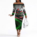 Kenya Jamhuri Day Off The Shoulder Long Sleeve Dress Kenyan Flag Raised Fist Maasai Spear Landscape