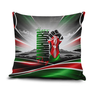 Kenya Jamhuri Day Pillow Cover Kenyan Flag Raised Fist Maasai Spear Landscape