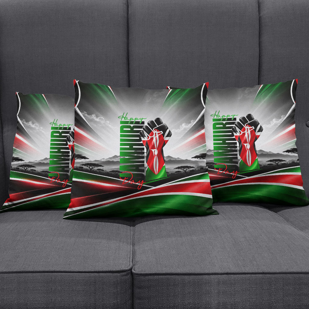 Kenya Jamhuri Day Pillow Cover Kenyan Flag Raised Fist Maasai Spear Landscape