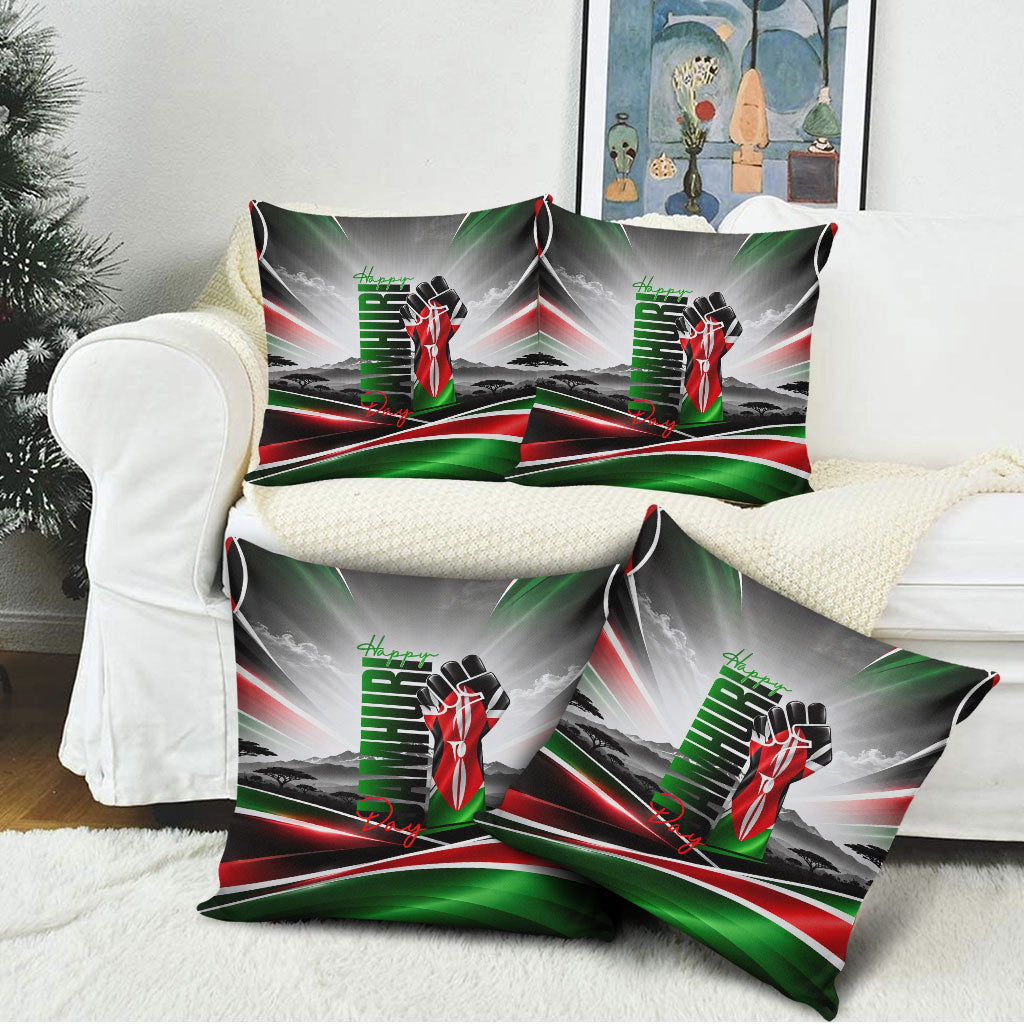 Kenya Jamhuri Day Pillow Cover Kenyan Flag Raised Fist Maasai Spear Landscape