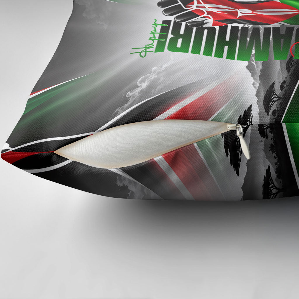 Kenya Jamhuri Day Pillow Cover Kenyan Flag Raised Fist Maasai Spear Landscape