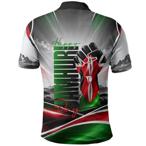 Kenya Jamhuri Day Polo Shirt Kenyan Flag Raised Fist Maasai Spear Landscape