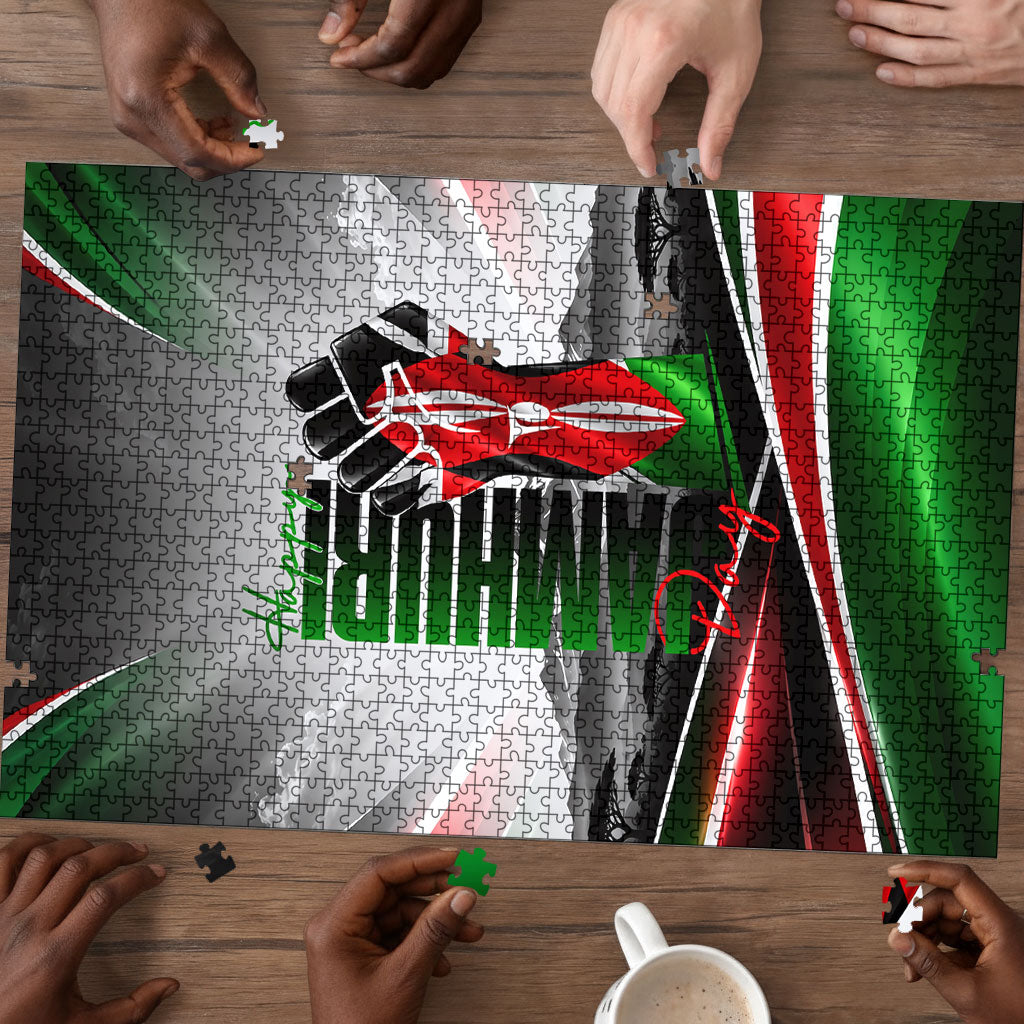 Kenya Jamhuri Day Puzzle Kenyan Flag Raised Fist Maasai Spear Landscape