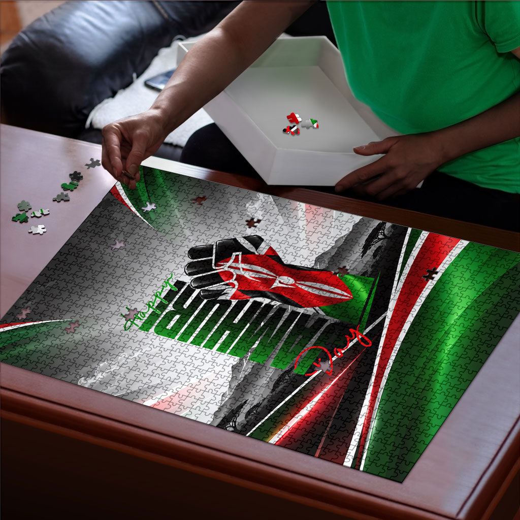 Kenya Jamhuri Day Puzzle Kenyan Flag Raised Fist Maasai Spear Landscape
