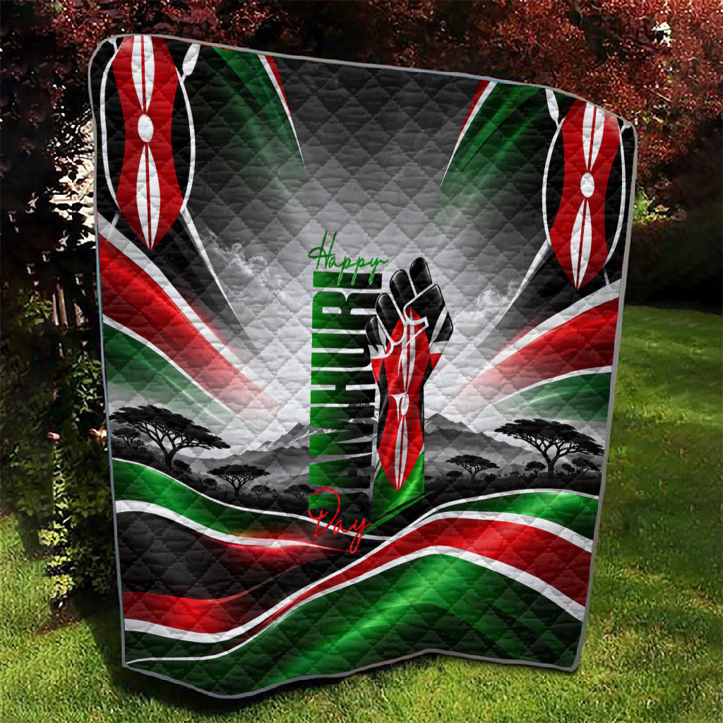 Kenya Jamhuri Day Quilt Kenyan Flag Raised Fist Maasai Spear Landscape