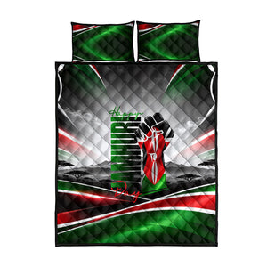 Kenya Jamhuri Day Quilt Bed Set Kenyan Flag Raised Fist Maasai Spear Landscape