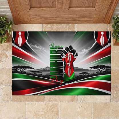Kenya Jamhuri Day Rubber Doormat Kenyan Flag Raised Fist Maasai Spear Landscape
