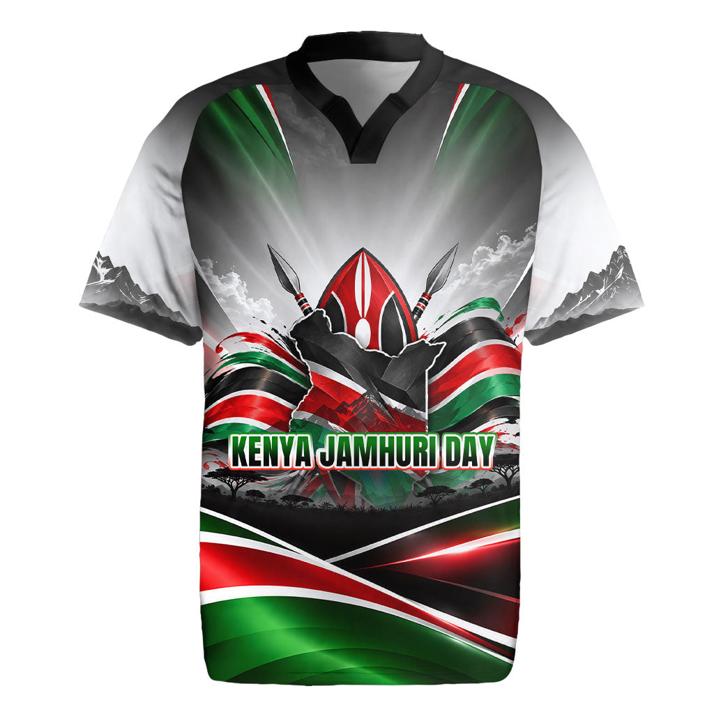 Kenya Jamhuri Day Rugby Jersey Kenyan Flag Raised Fist Maasai Spear Landscape