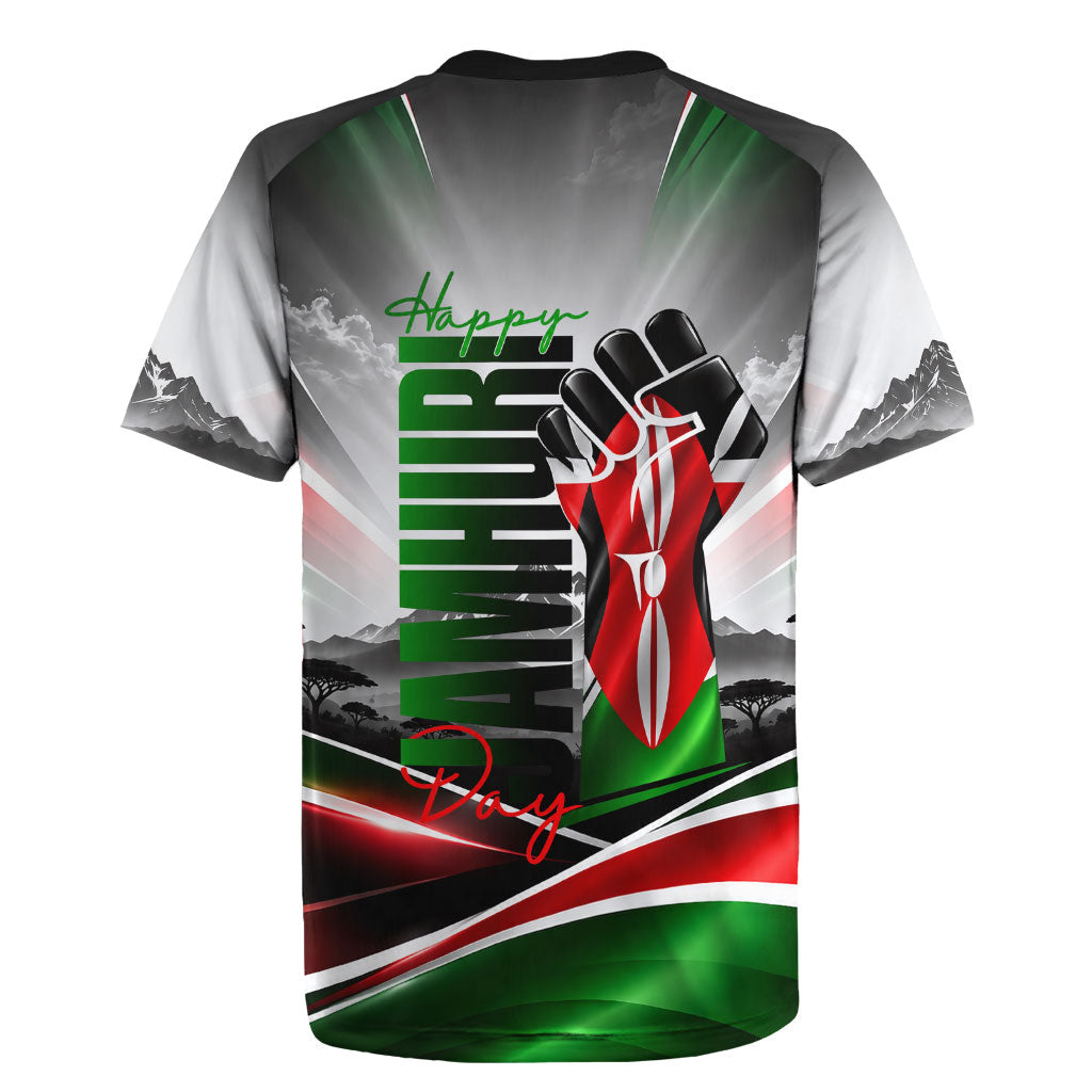 Kenya Jamhuri Day Rugby Jersey Kenyan Flag Raised Fist Maasai Spear Landscape