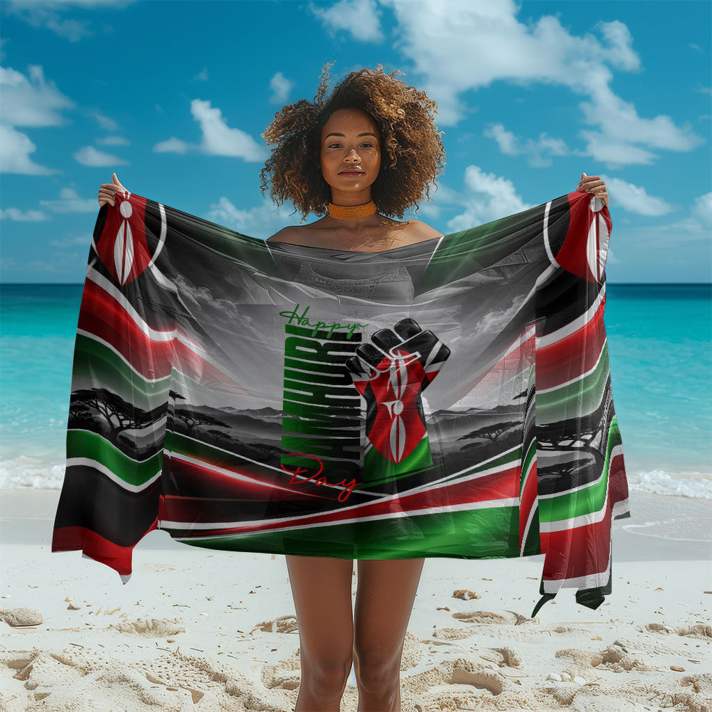 Kenya Jamhuri Day Sarong Kenyan Flag Raised Fist Maasai Spear Landscape