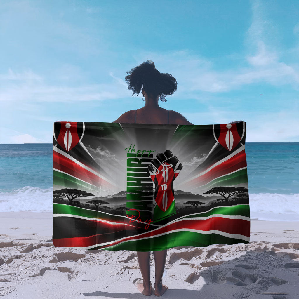 Kenya Jamhuri Day Sarong Kenyan Flag Raised Fist Maasai Spear Landscape
