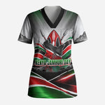 Kenya Jamhuri Day Scrub Top Kenyan Flag Raised Fist Maasai Spear Landscape