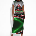 Kenya Jamhuri Day Short Sleeve Bodycon Dress Kenyan Flag Raised Fist Maasai Spear Landscape