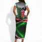 Kenya Jamhuri Day Short Sleeve Bodycon Dress Kenyan Flag Raised Fist Maasai Spear Landscape