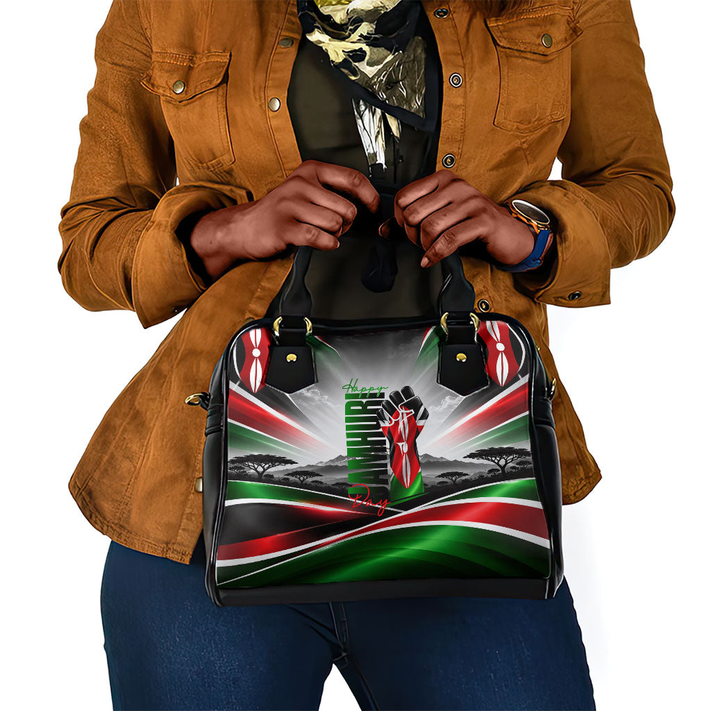 Kenya Jamhuri Day Shoulder Handbag Kenyan Flag Raised Fist Maasai Spear Landscape