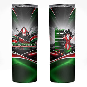 Kenya Jamhuri Day Skinny Tumbler Kenyan Flag Raised Fist Maasai Spear Landscape