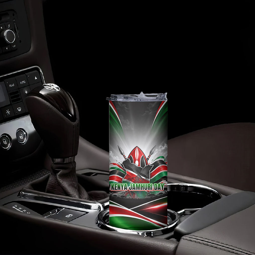 Kenya Jamhuri Day Skinny Tumbler Kenyan Flag Raised Fist Maasai Spear Landscape