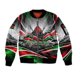 Kenya Jamhuri Day Sleeve Zip Bomber Jacket Kenyan Flag Raised Fist Maasai Spear Landscape