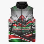 Kenya Jamhuri Day Sleeveless Puffer Jacket Kenyan Flag Raised Fist Maasai Spear Landscape