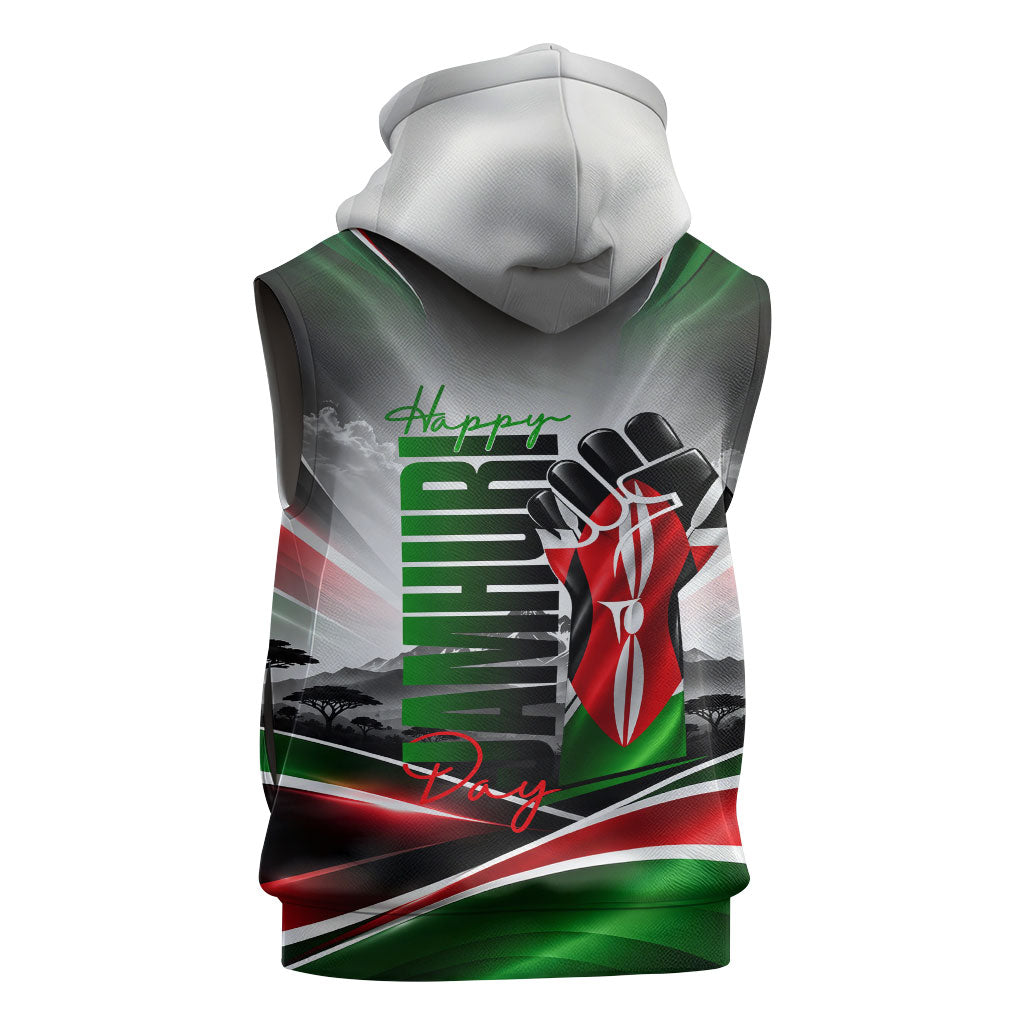 Kenya Jamhuri Day Sleeveless Zip Hoodie Kenyan Flag Raised Fist Maasai Spear Landscape