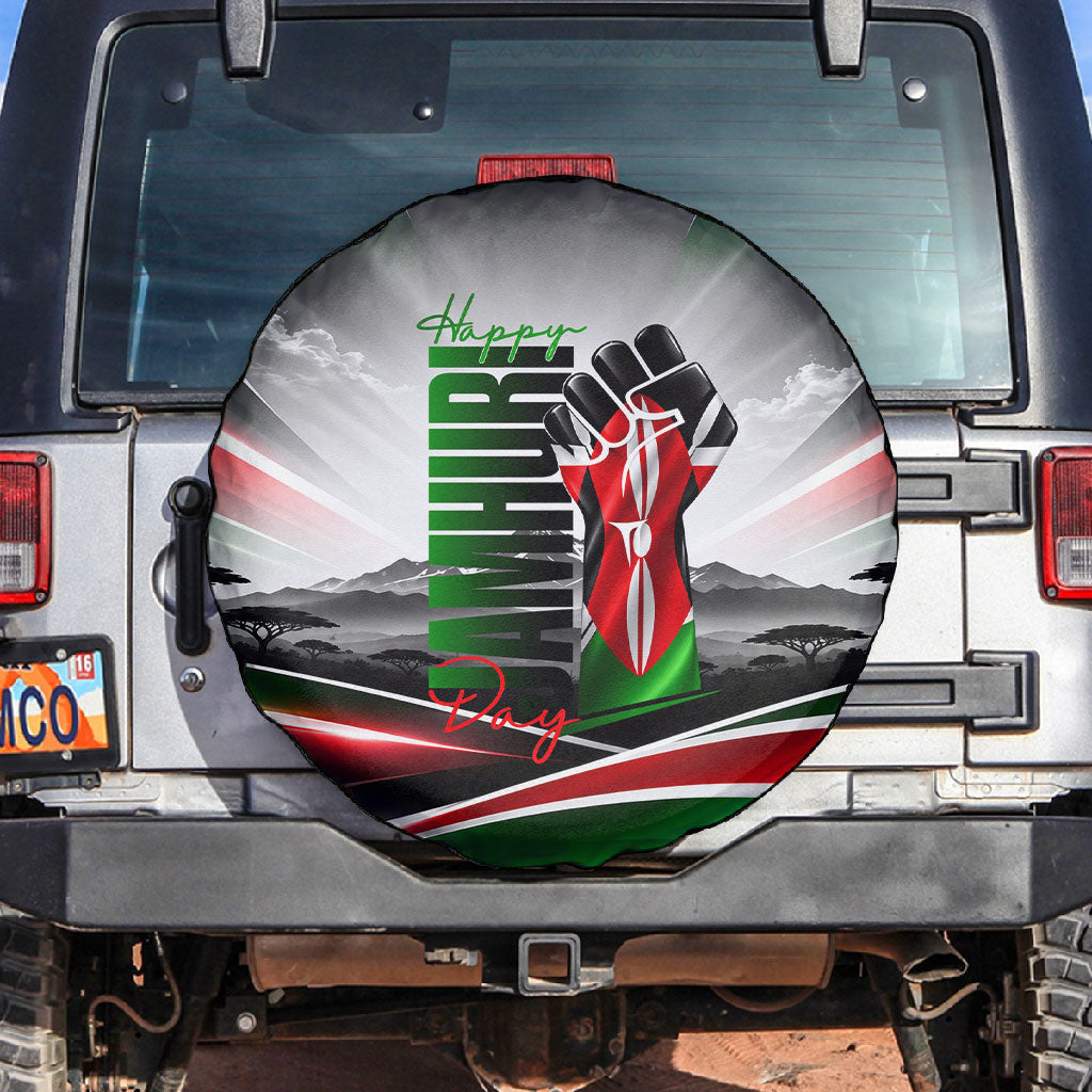 Kenya Jamhuri Day Spare Tire Cover Kenyan Flag Raised Fist Maasai Spear Landscape