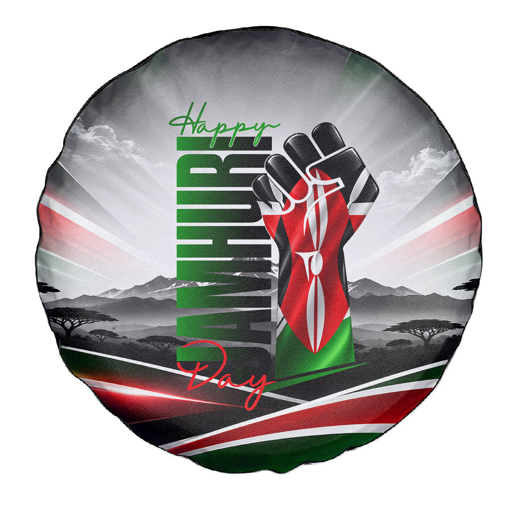Kenya Jamhuri Day Spare Tire Cover Kenyan Flag Raised Fist Maasai Spear Landscape